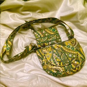 Vera Bradley Lemon Parfait LIZZY crossbody &matching small zipper pouch retired